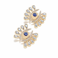 Gold Evil Eye Rhinestone Stud Earrings For Women