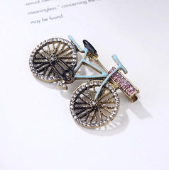 Blue Bicycle Gold Cubic Zirconia Copper Anti Tarnish Brooch Women