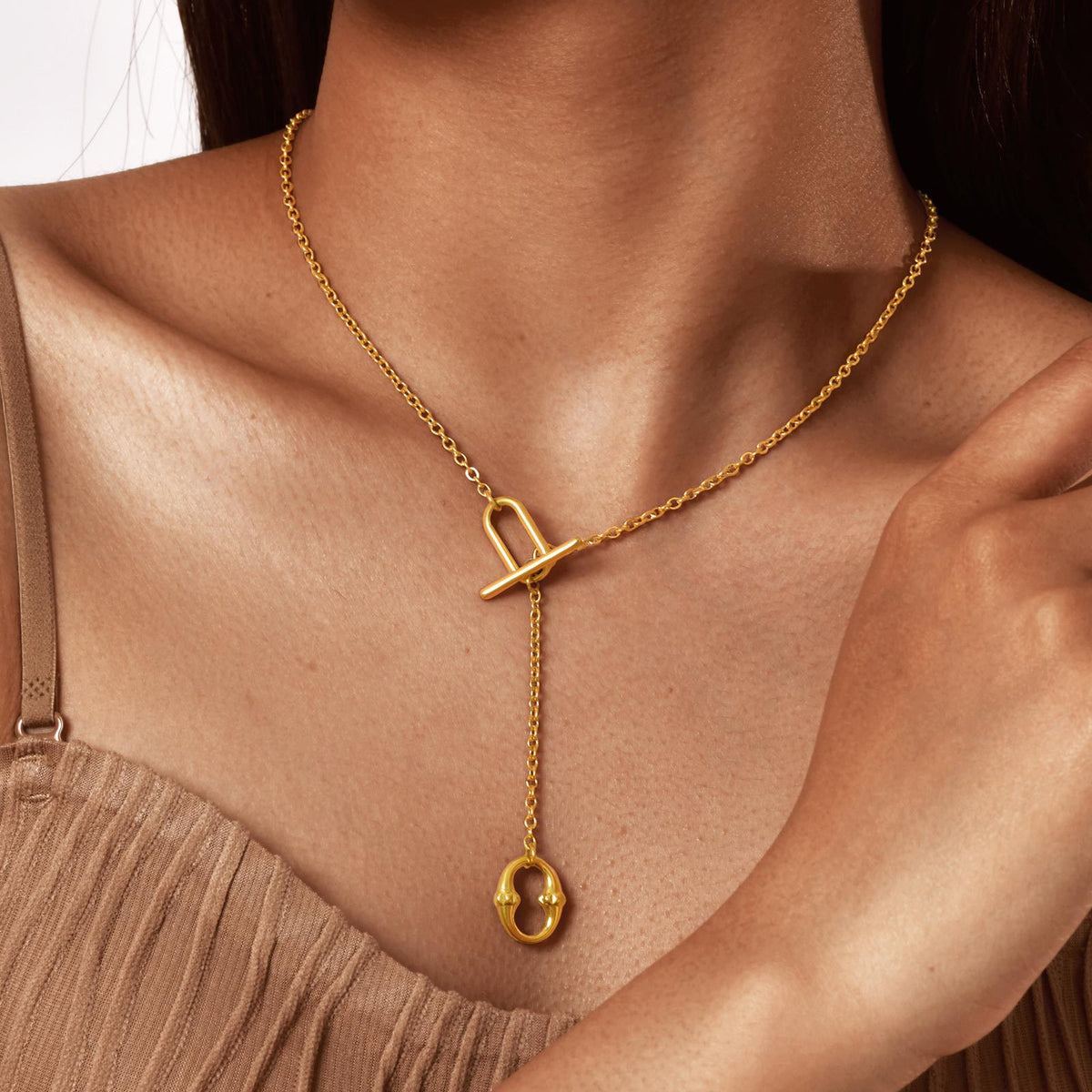 Simple Y-Style Toggle Gold Plain Anti Tarnish Stainless Steel Necklace