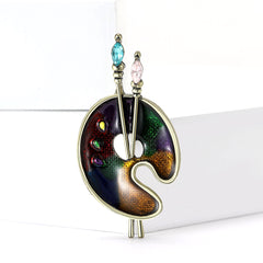 Multi Color Artistic Paint Tray Gold Enamel Brooch For Women 