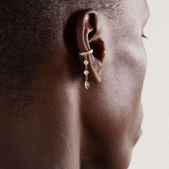 Elegant Dangling Gold CZ Stainless Steel Single Ear Cuff Earrings