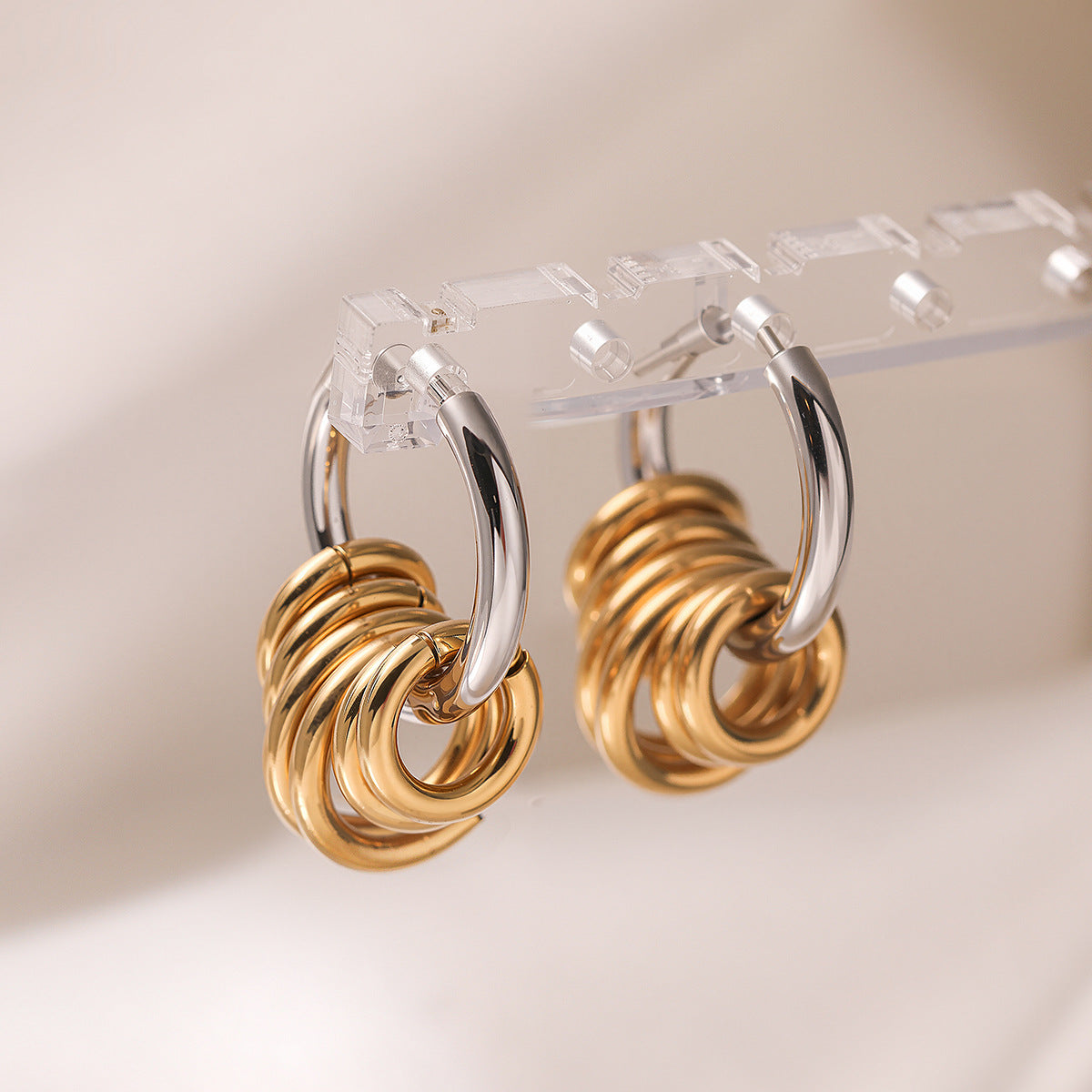 Gold Silver Layered Anti Tarnish Stainless Steel Hoop Earrings For Women