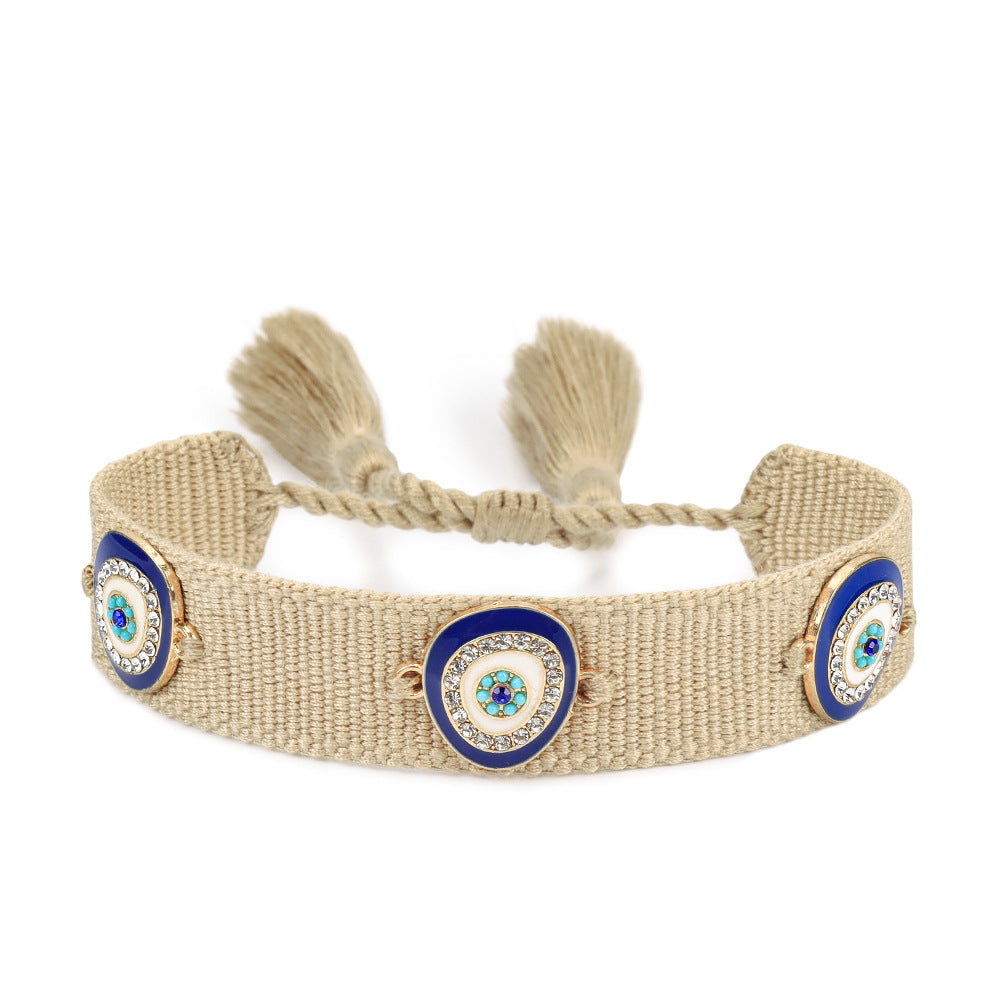 Evil Eye Gold Silver Multicolor Thread Cotton Adjustable Bracelet