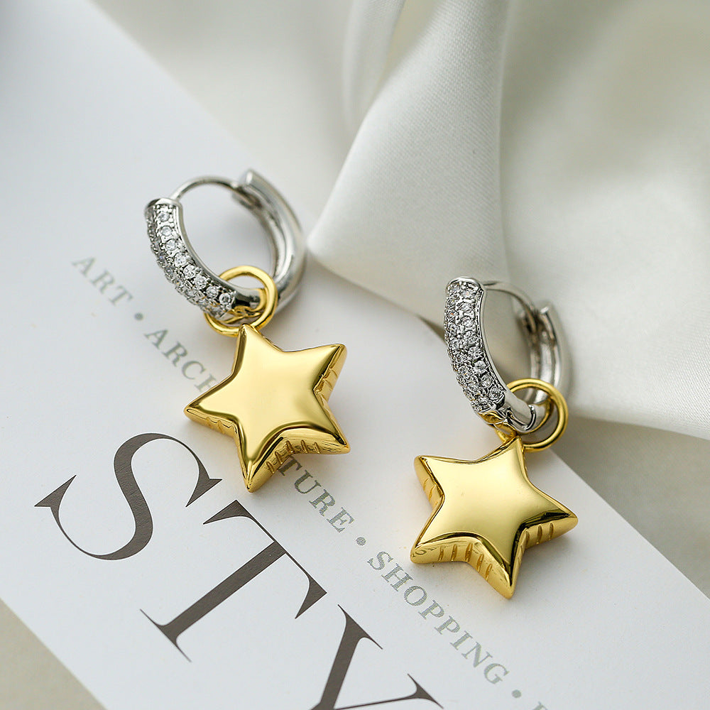Gold Silver Star Anti Tarnish Copper Hoop Earrings For Women
