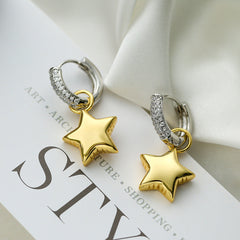 Gold Silver Star Anti Tarnish Copper Hoop Earrings For Women