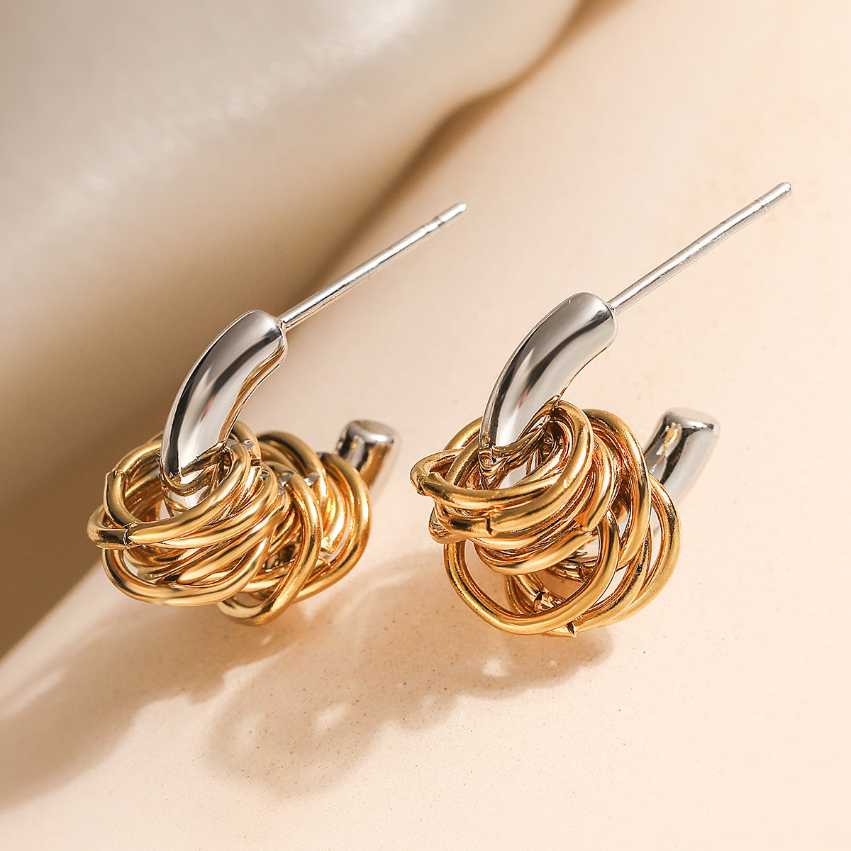 Gold Silver Modern Knot Anti Tarnish Copper Drop Earrings For Women