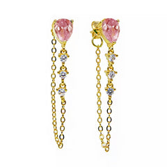 Drop Solitaire 18K Gold Cubic Zirconia Anti Tarnish Dangler Tassel Chain Earring For Women