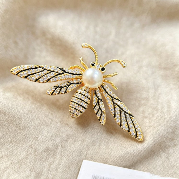Gold Silver Honey Bee Cubic Zirconia Copper Brooch For Women