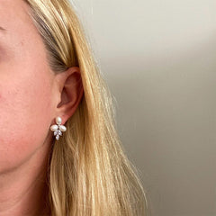 Silver Plated Flower Pearl Anti Tarnish Copper Earrings