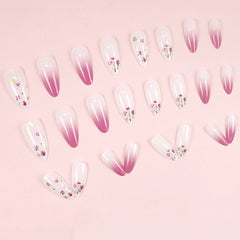 Luxury Pink Floral Gradient Almond Press-On Nails Pack Of 10 For Women