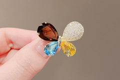 Multi Color Butterfly Gold Plated Cubic Zirconia Copper Brooch For Women