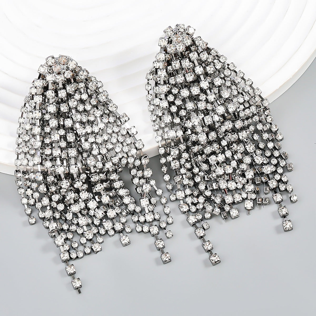 18K Gold Silver Rhinestone Cubic Zirconia Dangler Chandelier Tassel Earring For Women Group5