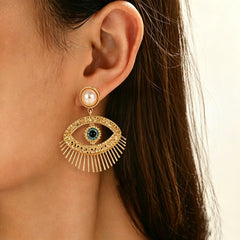 Gold Evil Eye Rhinestone Drop Earrings For Women