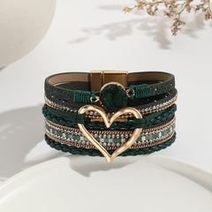 Heart Multi Layered Leather Bracelet Wrist Band For Women