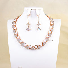 Modern White Shell Rose Gold Plated CZ Copper Necklace Earring Set
