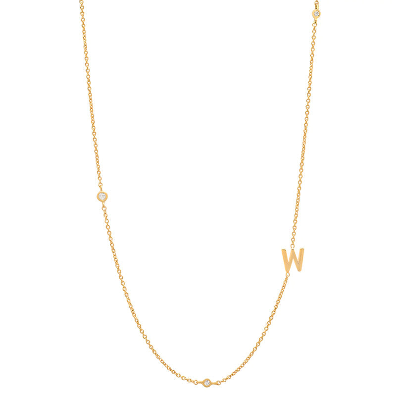 Initial Alphabets Letters 18K Gold Cubic Zirconia Stainless Steel Anti Tarnish Necklace For Women