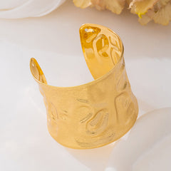 Designer Wide Textured Gold Plated Plain Alloy Bracelet For Women