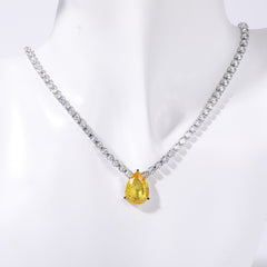 Drop Solitaire Silver Yellow Cubic Zirconia Crystal Stainless Steel Anti Tarnish Necklace Chain For Women