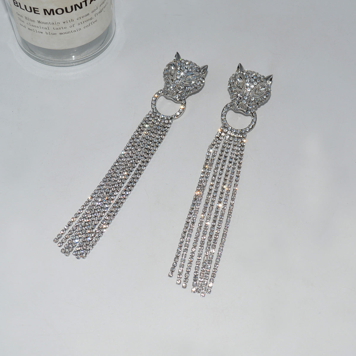 Long Panther Cubic Zirconia Silver Dangler Tassel Earring For Women