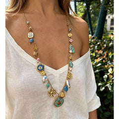 Luxury Multi Color Turquoise Gold Plated Beads Copper Necklace For Women