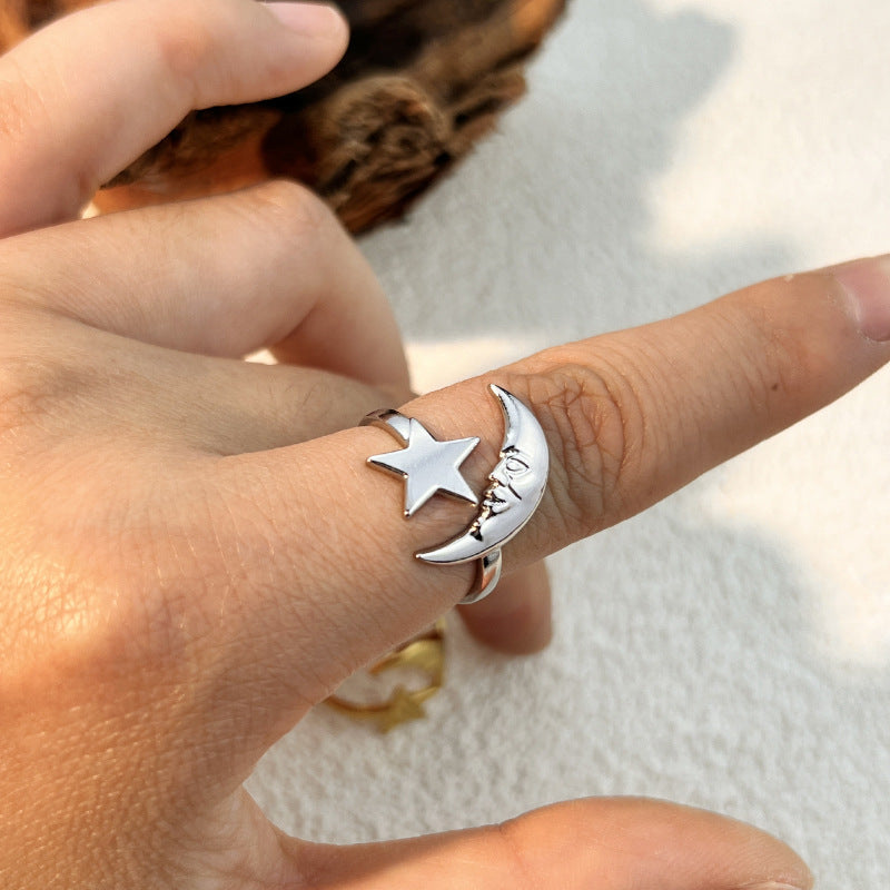 Crescent Moon 18K Gold Plated Silver Anti Tarnish Free Size Ring