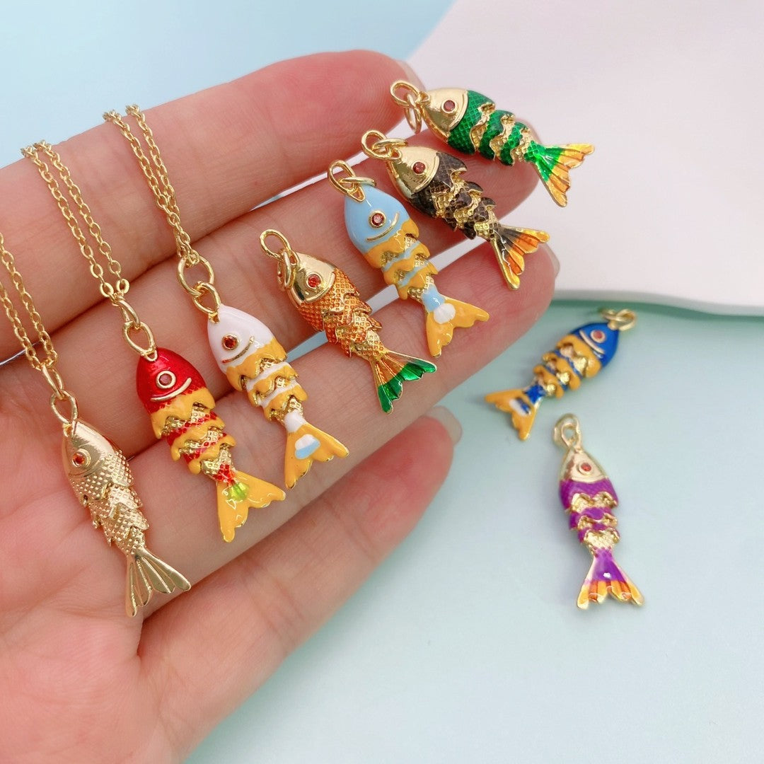Multi Color Fish Gold Plated Enamel Copper Pendant Chain Women 