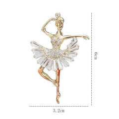Gold Dancing Ballerina Cubic Zirconia Copper Brooch For Women