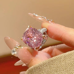 Luxury Silver Pink Green Solitaire Cubic Zirconia Anti Tarnish Free Size Ring For Women