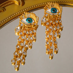 Evil Eye Gold Plated Crystal Alloy Dangler Statement Earrings