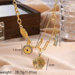 Safety Pin Flower 18K Gold CZ Anti Tarnish Charm Necklace Chain