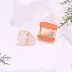 Luxury Green & Orange Resin Gold Plated Adjustable Ring For Women