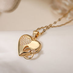Joint Heart Ring 18K Gold Cubic Zirconia Pendant Chain Necklace For Women Group1