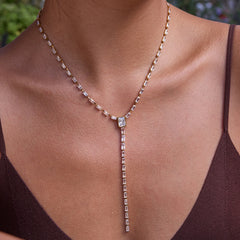Gold Baguette Cubic Zirconia Stainless Steel Necklace For Women