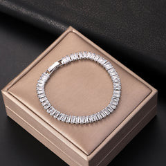 Baguette Tennis Style Silver Plated CZ Anti Tarnish Brass Bracelet