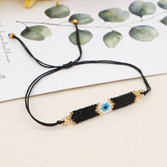Black Evil Eye Gold Plated Thread Bracelet  For Women