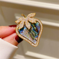 Multi Color Designer Strawberry Gold Plated Abalone Shell Copper Brooch
