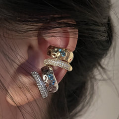 Gold Silver Double Band Cubic Zirconia Copper Ear Cuff Earrings Women