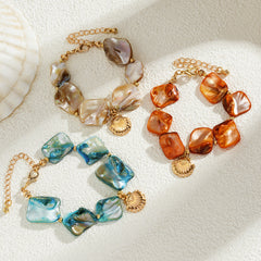Shell Multi Gemstone Beads 18k Gold Anti Tarnish Bracelet For Women