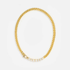 Gold Cuban link Cubic Zirconia Anti Tarnish Copper Necklace For Women