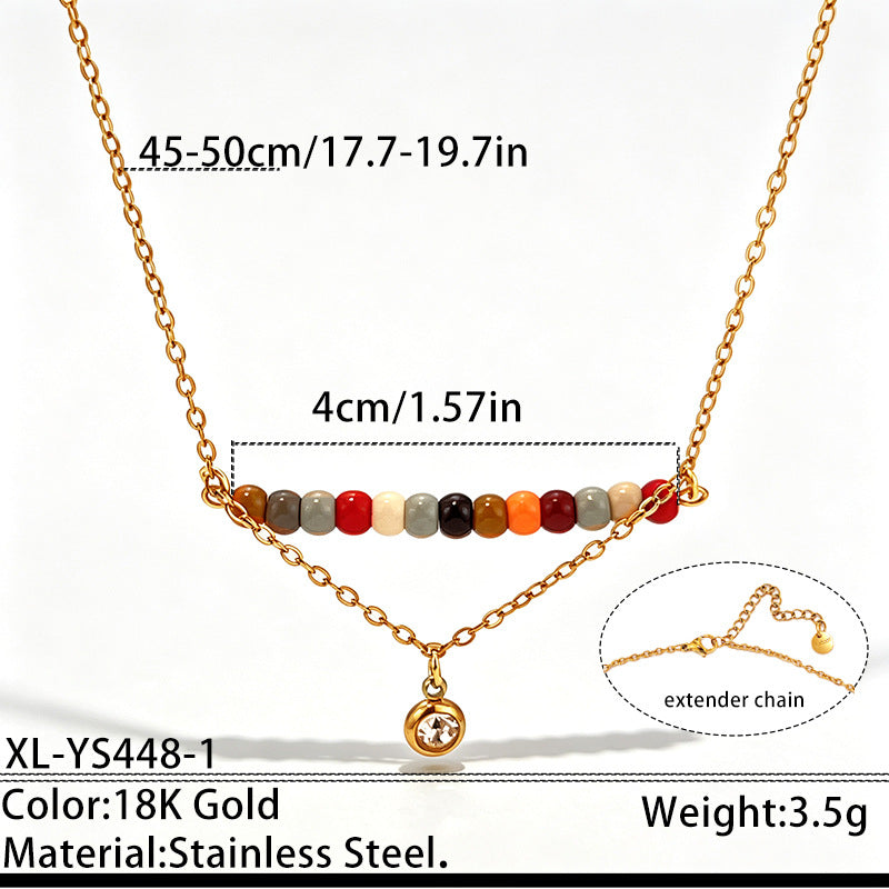 Multi Color Layered Gemstone Beads Gold CZ Anti Tarnish Copper Necklace
