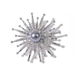 Designer Sunflower Silver Plated CZ Pearl Alloy Brooch For Women