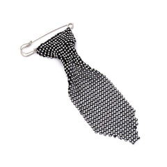 Designer Black Rhinestone Crystal Silver Tie Shape Brooch For Women