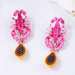 Lobster Charm Pink Acrylic Dangler Earring For Women