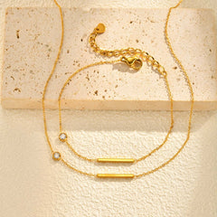 Gold Minimal Bar Plain Stainless Steel Bracelet Pendant Chain Combo