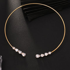 18K Gold Rhinestone Adjustable Choker Hasli  Necklace For Women