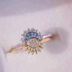 Sun Moon Style Gold Silver CZ Copper Adjustable Combo Ring