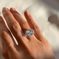 Silver Cushion Cut SilverCubic Zirconia Copper Adjustable Ring For Women
