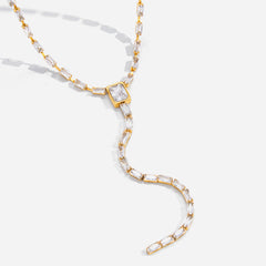 Gold Baguette Cubic Zirconia Stainless Steel Necklace For Women