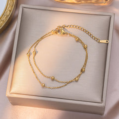 Ball Link Chain 18K Gold Stainless Steel Anti Tarnish Single Layer Anklet For Women