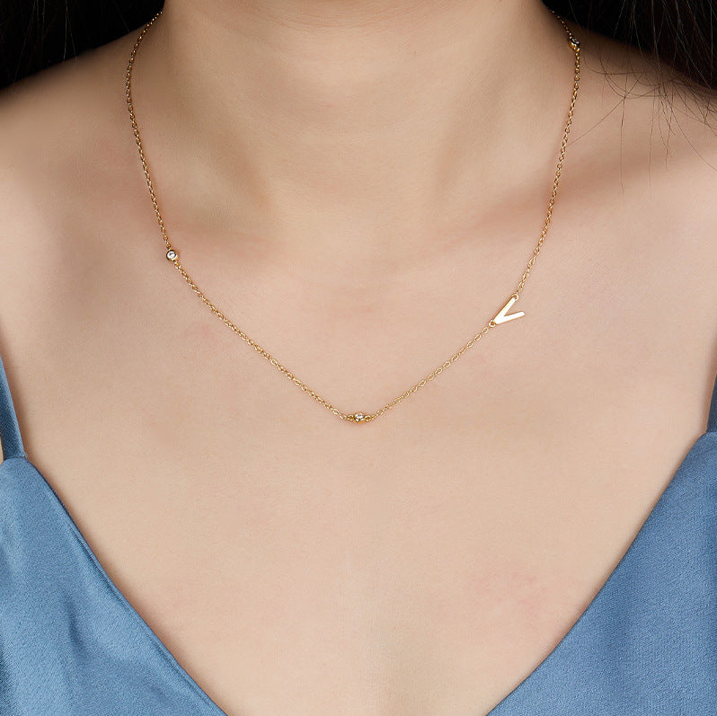 Initial Alphabets Letters 18K Gold Cubic Zirconia Stainless Steel Anti Tarnish Necklace For Women